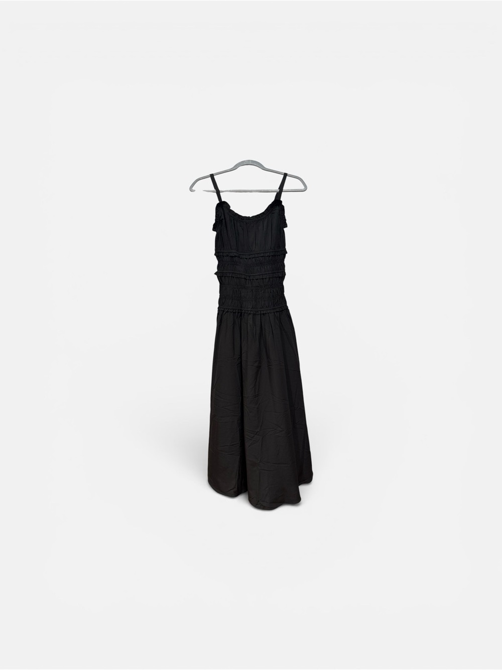 Black Smocked Midi Dress -  Women